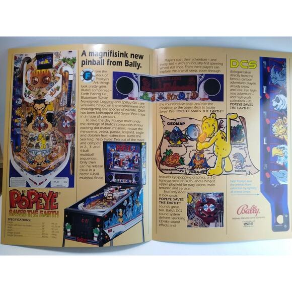 Popeye Saves The Earth Pinball Flyer + Plastic Promo Keychain Original NOS 1993 - Picture 3 of 5